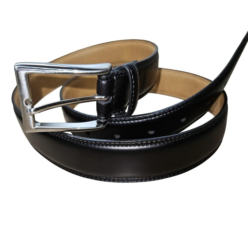 Chaps Belt Mens Large 38-40 Black Dress Silver‎ Buckle Imitation Leather Classic